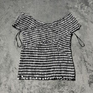 Cupcakes and Cashmere Smocked Off The Shoulder Gingham Short Sleeve Size S Indie